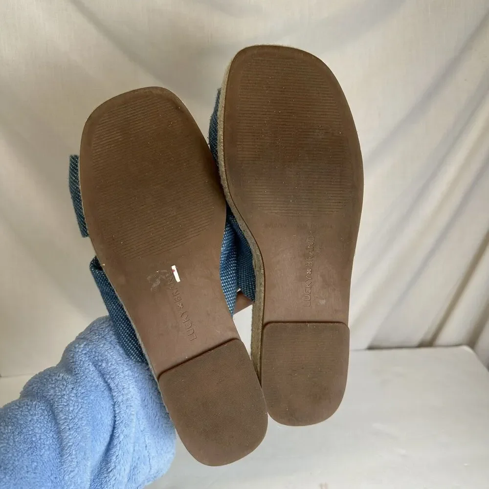Lucky Brand‎ Grenly Blue Fabric Twist Espadrille Slide Sandals Sz 8.5 Platform